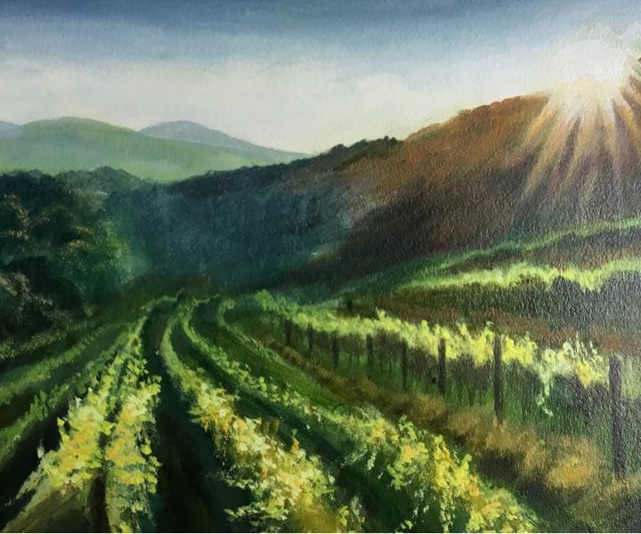 油絵　「　ブドウ畑の陽光　」原画