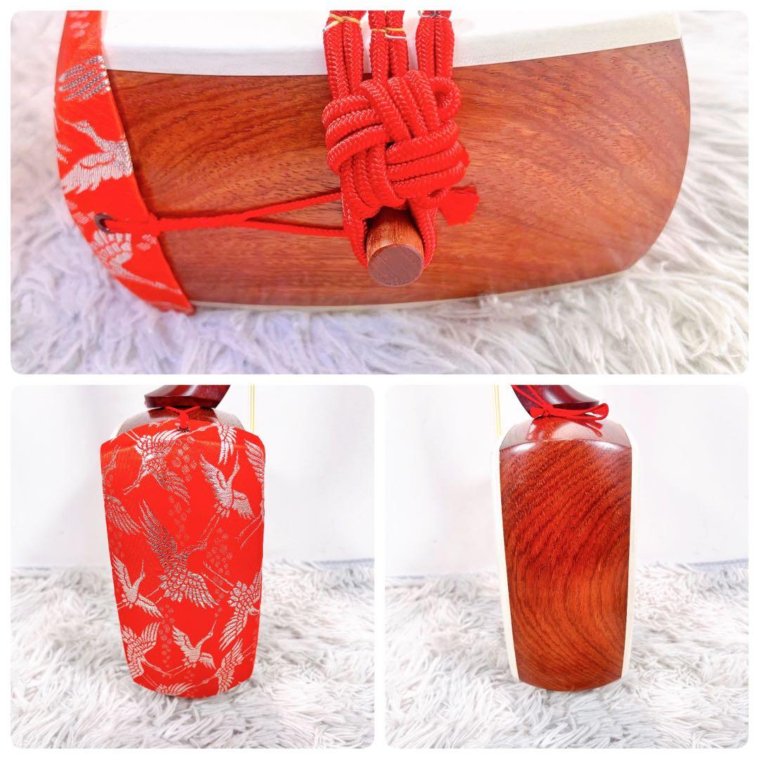 長唄三味線　細棹　花梨　正寸　丸打胴　本皮　皮破れなし　天神欠けなし