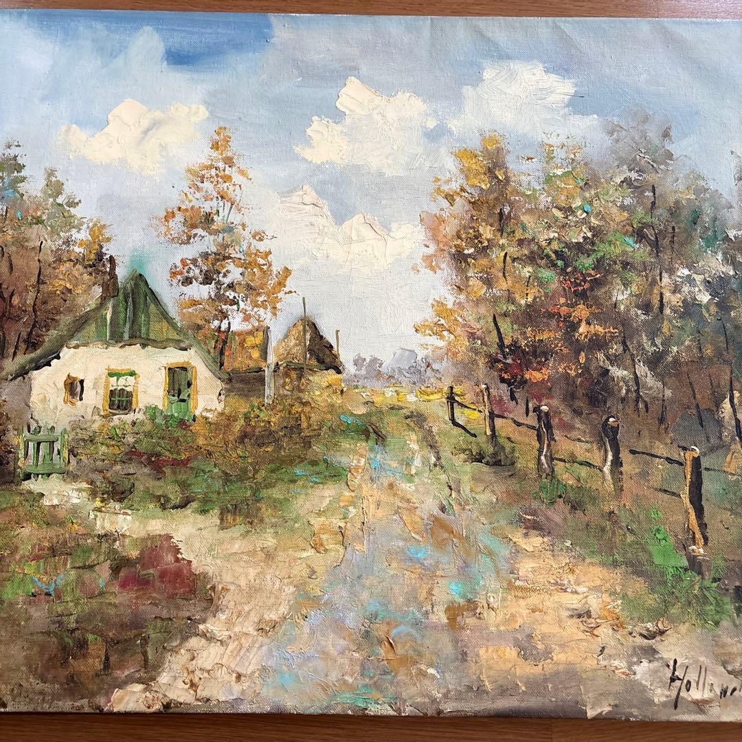 Hollander \"Country road\" 油絵 風景画 ゴールド額F10