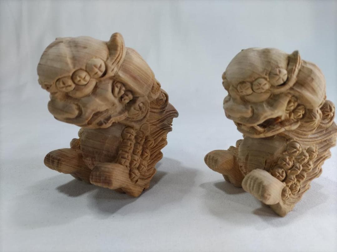 獅子鼻1.5寸　社寺仏閣、神輿、山車彫刻、1組（阿吽２体）