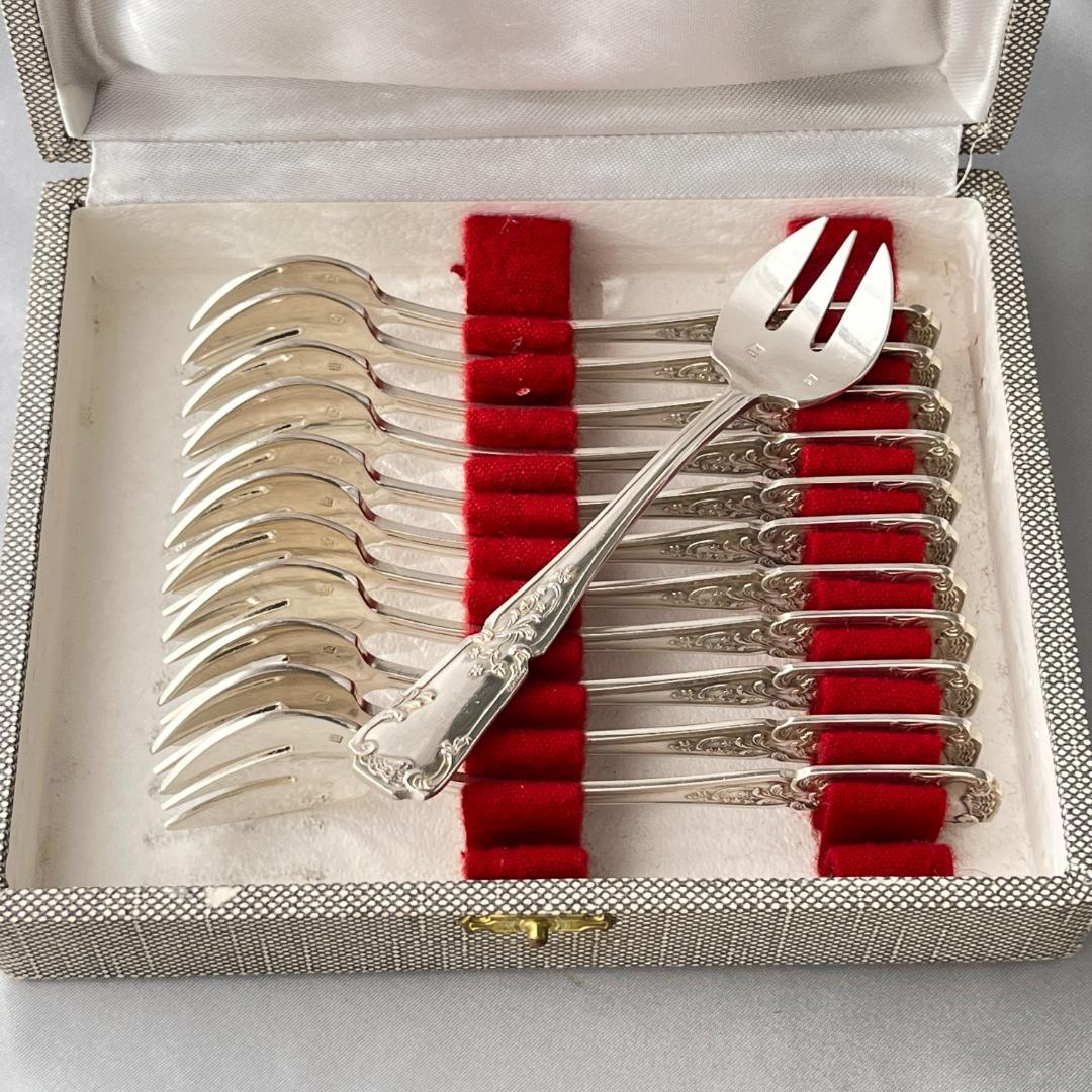 【仏蘭西】アールヌーボー オイスターフォーク 12本 13cm ケース