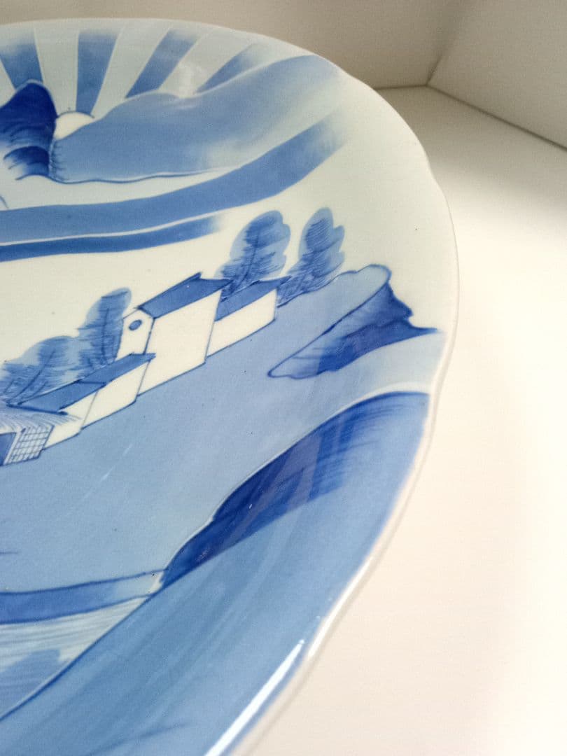 古伊万里　大皿　染付　日の出　山水　アンティーク