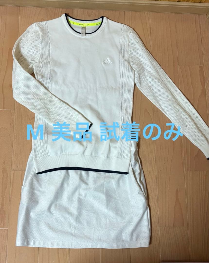 ホワイトメッシュ長袖トップスとスカートセット アディダス ゴルフ