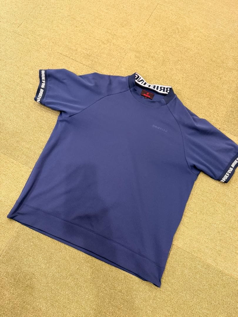 美品 BRIEFING GOLF 半袖 モックネックシャツ ネイビー L メンズ