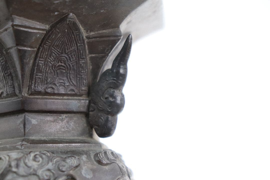 延秋作　飛天彫花入　銅製　高岡銅器　送料込み250702