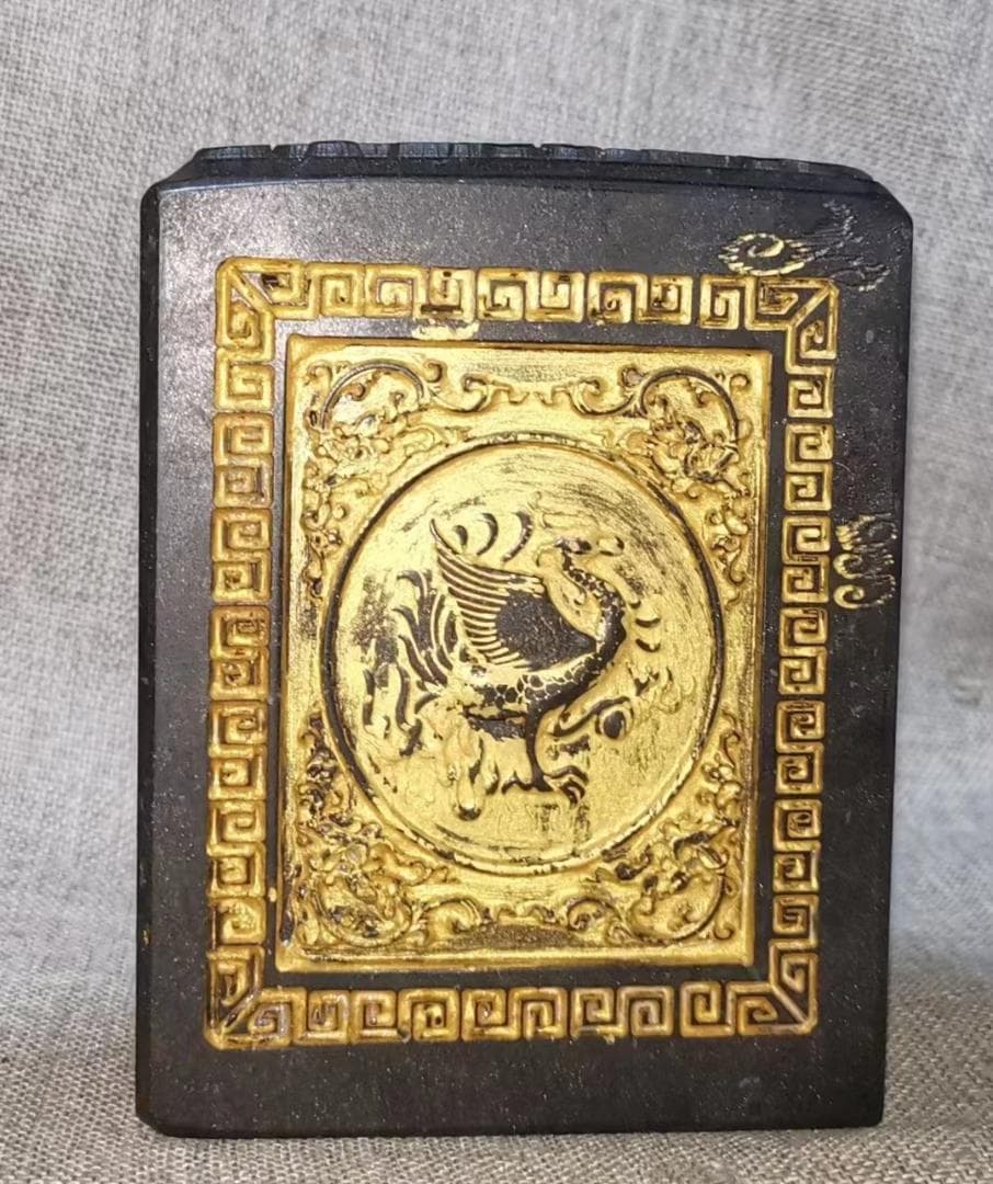 中国古美術・墨玉の四角い印鑑・書道具・文房具・置物・賞物・天然石・細密彫・篆刻